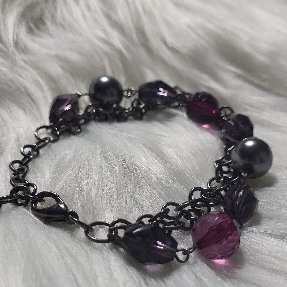 Purple and Silver Beaded Bracelet